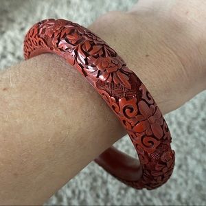 Thick Red Cinnabar Bangle Bracelet